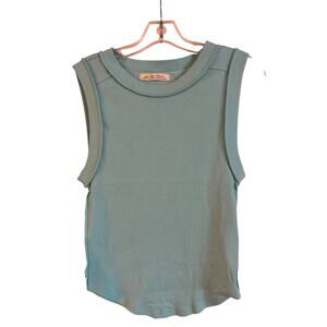 Free People Kate Ribbed Cotton Tank Top Size M Light Green Basic Essential